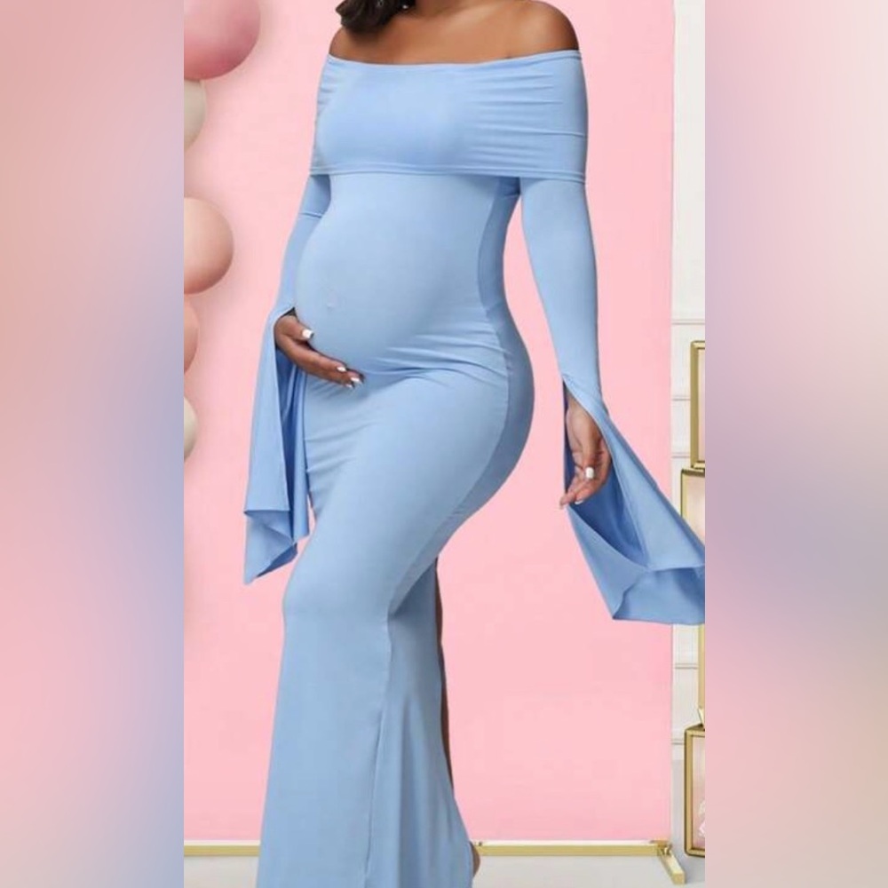 SHEIN Off-Shoulder Light Blue Maternity Dress